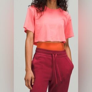 lululemon athletica Coral Pink Cropped Short Sleeve Tee
